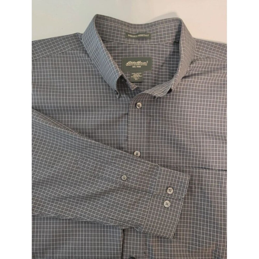 Eddie Bauer Wrinkle Resistant Button Down Shirt Gray Plaid Tall XL